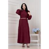 Sevitli Fırfır Detaylı Rüya Elbise-Bordo - 3