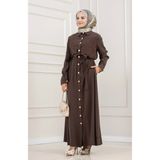 Sevitli Güpür Detaylı Elbise-Kahve - 38 - 40