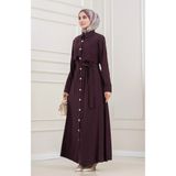 Sevitli Güpür Detaylı Elbise-Mürdüm - 42 - 44