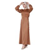 Sevitli Kadın Uzun-kısa Elbise Yanı Bağcıklı Saten Abiye-camel