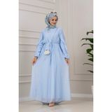 Sevitli Kolları Fırfır Detaylı Simay Elbise-Bebe Mavi - 38 - 40
