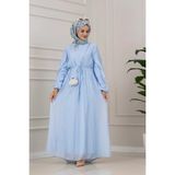 Sevitli Kolları Fırfır Detaylı Simay Elbise-Bebe Mavi - 42 - 44