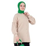 Sevitli Kolu Fırfır Detaylı Tunik-Bej