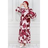 Sevitli Kuşaklı Lilyum Viscon Elbise-Bordo - 44