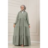 Sevitli Lilyum Kumaş Robalı Katya Elbise-Mint Yeşili - 38 - 40