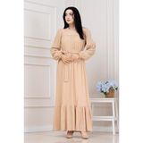 Sevitli Robalı Sahra Tesettür Elbise-Krem - 40