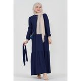 Sevitli Şura Fitilli Tesettür Elbise-Saks Mavi - 40