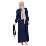 Sevitli Şura Fitilli Tesettür Elbise-Saks Mavi