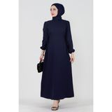Sevitli Yanı Bağcıklı Keten Elbise-Lacivert - 40