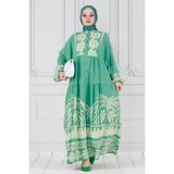 Sevitli Yarasa Kol Karışık Desen Viscon Elbise-Mint Yeşili - Standart