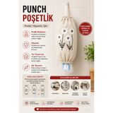 SEVMİŞ HOME Poşetlik Punch Nakışlı Keten Askılı Mutfak Poşet Düzenleyici Organizer
