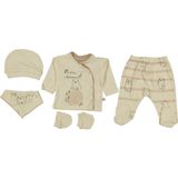 Sevnur Baby 5 Parça Bej Renk Ayıcık Baskılı Erkek Bebek Hastane Çıkışı 235961