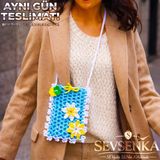 Sevsenka Kurban Bayramına Özel Hediye Çanta Yeşil Çiçek Detaylı Mini Lüks Çanta Bayramlık Moda Koleksiyonu - 483 Pin Stripe - 0