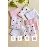 Sevza Kids %100 Pamuk 7'li Müslin Bebek Ağız Mendili Pure Collectıon Kırmızı Kalp