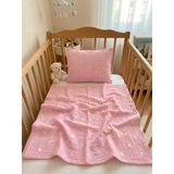 Sevza Kids Özel Nakışlı %100 Pamuk 2'li Müslin Örtü - Yastık Kılıfı - Bebek Nevresim Seti -Çiçek - 90x100 35x45