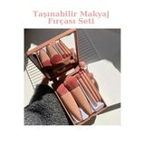 Seyahat Tipi Aynalı 5'li Makyaj Fırça Seti Göz Farı&Fondöten&Allık Karıştırma&Makyaj Fırçaları