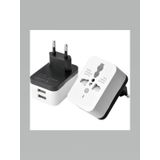 Seyahat Tipi Çift USB Portlu Çevirici Priz Türk-Amerikan ve Ingiliz Fişi Dönüştürücü Adaptör
