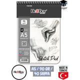 Seyfi Kırtasiye 14X20 cm A5 Eskiz Kara Kalem Çizim Defteri 90 gr Telli 40 Sayfa Herboy - Beyaz