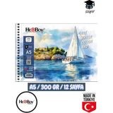 Seyfi Kırtasiye 14X20 cm A5 Sulu Boya Eskiz Kara Kalem Çizim Defteri 300 gr Telli 12 Sayfa Herboy - Beyaz