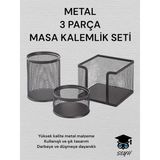 Seyfi Kırtasiye 3 Lü Metal Masa Kalemlik Seti Perfore Siyah - Renkli - standart