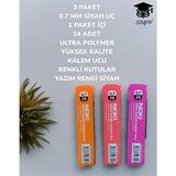 Seyfi Kırtasiye 3 Paket 0.7 mm Siyah Uç Kalem Ucu 24 Adet Ultra Polymer Kalite Renkli Kutular Yazım Rengi Siyah