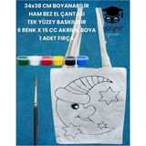 Seyfi Kırtasiye 34X38 cm Boyanabilir Ham Bez El Çantası Tek Yüzey Baskılıdır 6 Renk x 15 cc Akrilik Boya 1 Fırça