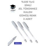 SEYFİKİRTASİYE %100 Yerli SİMLİ JEL TÜKENMEZ KALEM GÜMÜŞ RENK 3 ADET PENSAN
