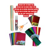 SEYFİKİRTASİYE 20X30 CM 10 RENK EVA 20X30 CM 10 RENK SİMLİ EVA 50X200 CM 10 RENK KRAPON KAĞIDI 50X70 CM 10 RENK FON KARTONU 55 GR SIVI YAPIŞTIRICI MAKAS