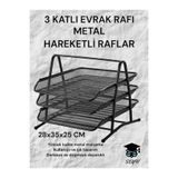 SEYFİKİRTASİYE 3 Katlı Metal Evrak Rafı, Hareketli Raflar, Siyah, 28x35x25 cm