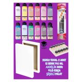 SEYFİKİRTASİYE 35X50 TUVAL 2 ADET 12 RENK 140 ML AKRİLİK BOYA 4'LÜ FIRÇA ŞİŞELİ PALET