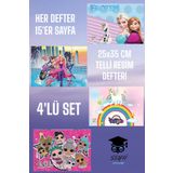 SEYFİKİRTASİYE 4 Adet 25x35 Telli Resim Defteri Kız Modelleri 15 Sayfalı