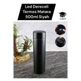 SEYFİKİRTASİYE 500 ml Termos Matara, Led Dereceli, İç Dış Paslanmaz Çelik, Siyah