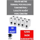 SEYFİKİRTASİYE 56x16 METRE TERMAL POS RULOSU TAM METRAJ 1.KALİTE KAĞIT YERLİ ÜRETİM 10 ADET