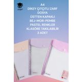 SEYFİKİRTASİYE A4 DİKEY ÇITÇITLI ZARF DOSYA ÜSTTEN KAPAKLI BEJ-MOR-PEMBE PASTEL RENKLER KLASÖRE TAKILABİLİR 3 ADET