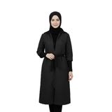 SEYLAN KADIN BÜYÜK BEDEN ASTARLI TRİKO DETAYLI FERMUARLI MEVSİMLİK KAPİTONE MONT SİYAH