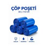 Şeylişeyler - Mavi Çöp Poşeti 80X110 Cm Endüstriyel Battal Boy Çöp Torbası 800 Gr (10'Lu 5 Rulo)