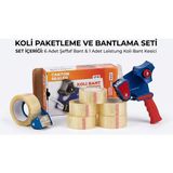 ŞEYLİŞEYLER Şeylişeyler - Koli Bandı Seti 6 Adet 45 mm x 100 M Hotmelt Şeffaf Koli Bandı ve 1 Adet Koli Bant Kesme Makinesi Seti