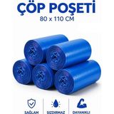 ŞEYLİŞEYLER Şeylişeyler - Mavi Çöp Poşeti 80X110 cm Endüstriyel Battal Boy Çöp Torbası 800 gr (10'lu 1 Rulo)