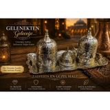 Seymen Bıçakçılık Geleneksel Desenli 4 Parça Zafferin Fincan Takımı – Tepsili Kahve Sunum Seti - Açık Gri