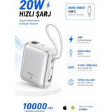 Seyoni 10000 Mah Mini Powerbank Dahili Usb-C Kablolu 20W Hızlı Şarj Güç Bankası - Gri