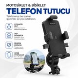 Seyoni Motosiklet, Bisiklet ve Elektrikli Araç Gidon Telefon Tutucu, 4.7-7 İnç Uyumlu, 360° Döner, Otomatik Kilitli