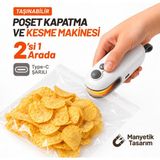 Seyoni Şarjlı Mini Poşet Kapatma ve Kesme Makinesi 2’si 1 Arada Type-C 400 Mah Taşınabilir Paket Kapatıcı