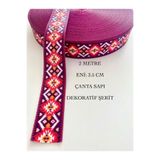 seyranat 2 Metre Mor Renk Etnik Desenli Eni 3.5 Cm Çanta Askısı, Sapı, Kordonu, Kolonu, Dar Dokuma Şerit