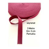 seyranat Bordo Renk 3 Metre Eni 3 Cm Pamuklu Cüzdan-Çanta Askısı, Sapı, Kolonu-Dar Dokuma Şerit