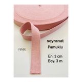 seyranat Pembe Renk 3 Metre Eni 3 Cm Pamuklu Cüzdan-Çanta Askısı, Sapı, Kolonu-Dar Dokuma Şerit