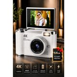 Seyutech 4K Dijital Fotoğraf Makinesi 48MP Flip Ekranlı 8x Zoom Flaşlı 64GB Sd Kart Hediyeli Selfie Video Vlog Kamerası - Beyaz