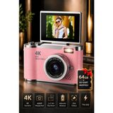 Seyutech 4K Dijital Fotoğraf Makinesi 48MP Flip Ekranlı 8x Zoom Flaşlı 64GB Sd Kart Hediyeli Selfie Video Vlog Kamerası - Pembe