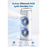 SEYUTECH Buhar Üflemeli Çift Pervaneli Masaüstü Fan Hava Nemlendiricili Şarjlı Su Püskürtmeli RGB Işıklı Dönebilen Başlıklı 3 Kademeli Serinletici Vantilatör