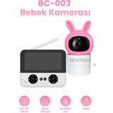 Seyutech Ekranlı Bebek Kamerası Gece Görüşlü Hareketli Bebek Telsizi Sıcaklık Kontrollü Bebek Odası Monitörü - Pembe