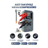 SEYUTECH Taşınabilir Akü Takviyeli Hava Kompresörü Şarjlı Powerbankli Göstergeli Araç Lastik Şişirme